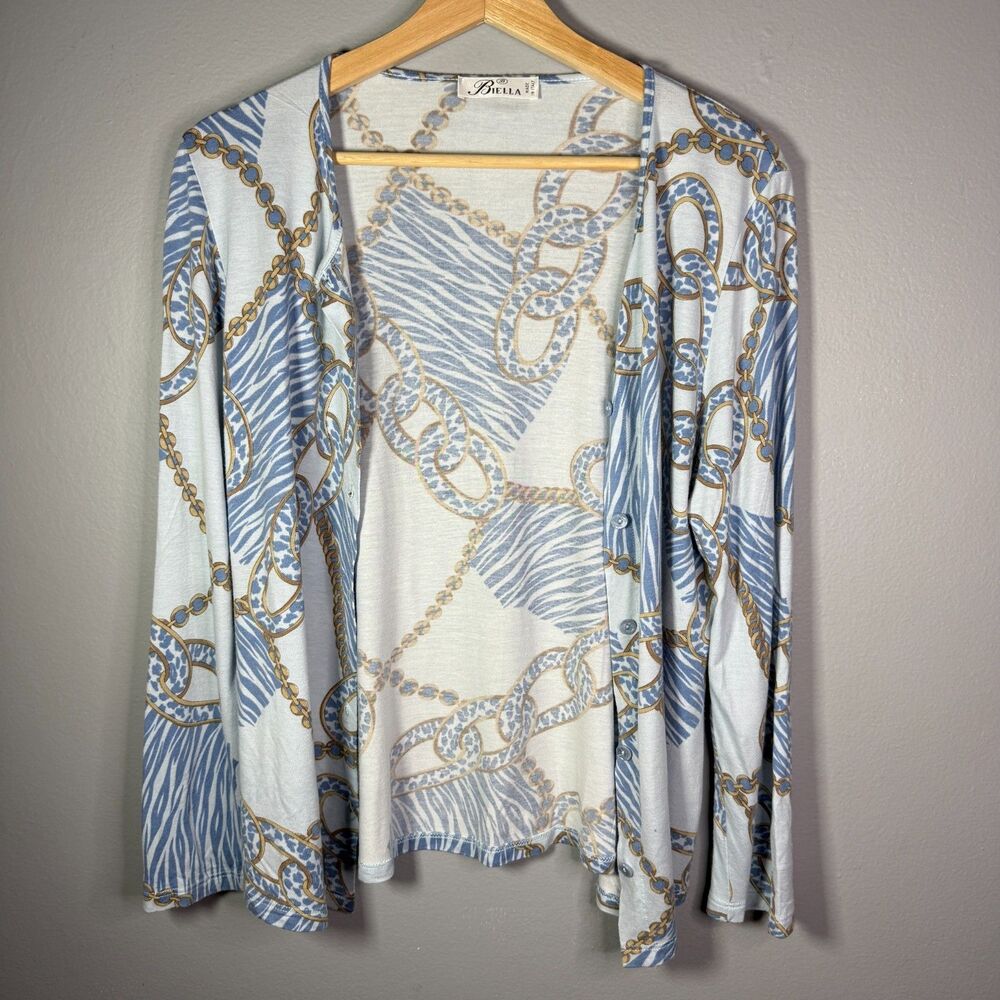 Biella Made in Italy Equestrian Chains Long Sleeve Button Cardigan Top Women M